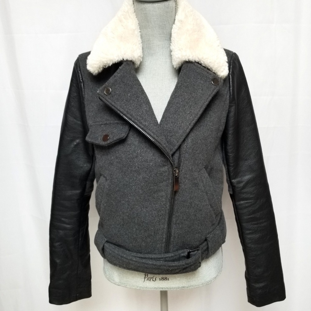 John + Jenn wool and vegan leather bomber jacket Anthropologie